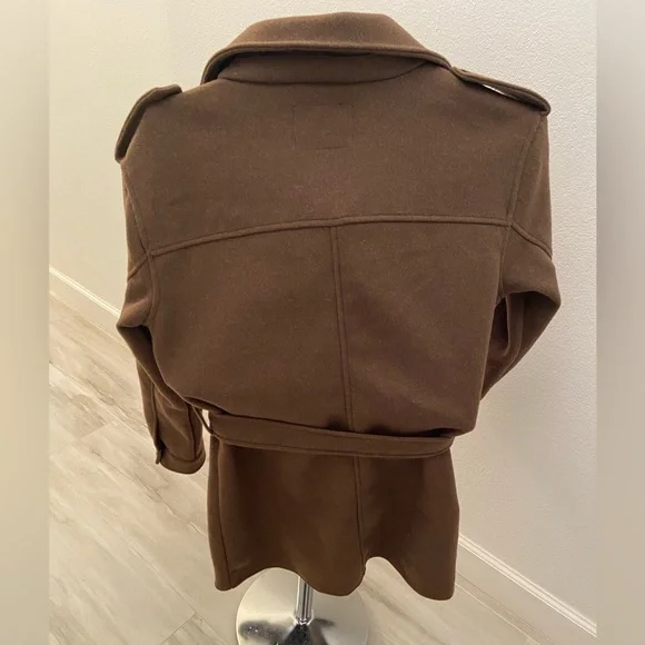 7 For All Mankind Cognac Brown Pea Coat, Sz. M, NWT, $325 MSRP - Picture 8 of 9